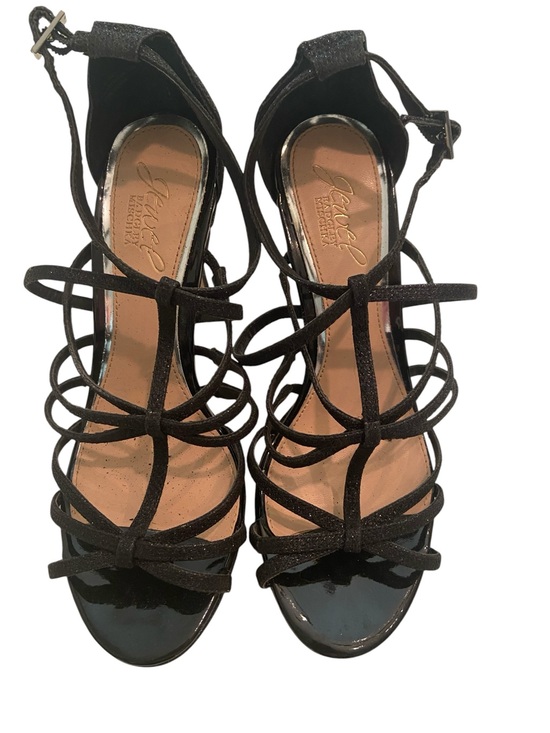 Jewel Badgley Mischka Shoes - BADGLEY MISCHKA JEWEL BLACK GLITTER STRAPPY PLATFORM HEEL SIZE 7